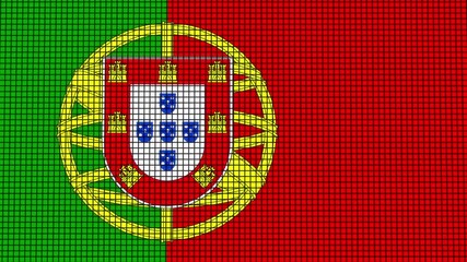 Portugal Flag animated in pixel grid style technology background