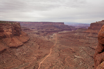 Fototapeta na wymiar The Shafer Canyon Road seen from the Island In The Sky, Canyonlands National Park. Utah.