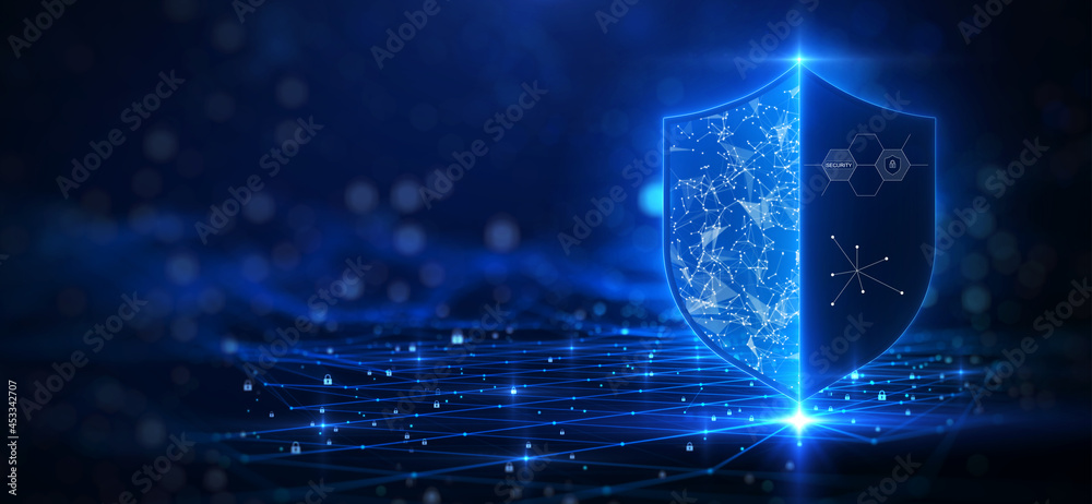 Leinwandbilder cybersecurity technology privacy concept to protect data. there is a shield on the right hand side. 