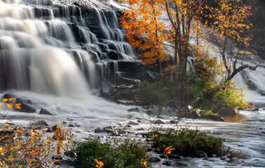 Fototapeta na wymiar Scenic Bond falls in Michigan upper peninsula during autumn time
