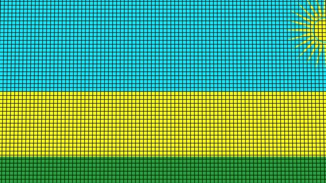 Rwanda Flag animated in pixel grid style technology background