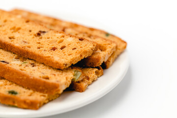Homemade delicious biscotti on white background for bakery, food and eating concept