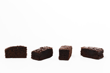 Delicious brownies cake on white background for bakery, food and eating concept