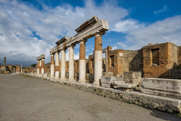 Fototapeta premium Pompeii Naples Italy, together with Herculaneum and many nearby villas (for example in Boscoreale, Stabiae), was buried by volcanic ash and pumice in the eruption of Vesuvius in 79 AD.