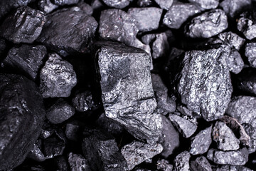 Top view of a coal mine mineral black for background. Used as fuel for industrial coke.