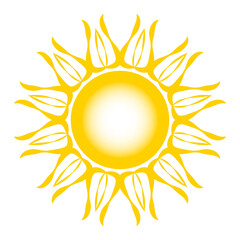 Stylized sun logo. Beautiful design yellow sun on grey. Bright sun rays sunburst sunbeams as summer symbol. Vintage frame artwork. Retro golden pattern decoration. Jpeg