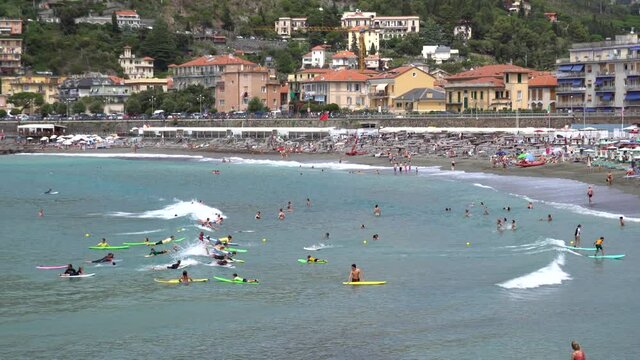 Europe, Italy, Liguria, Levanto is a sea village included in Cinque Terre National park famous for the summer holidays and the surfers who come from all over the world - 