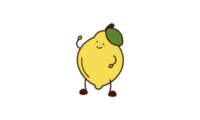Cute cartoon lemon. Cartoon fruit character Pin, Icon, Sticker. Funny emoticon.  Food emoji.