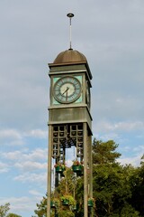 Clock tower on blue sky background