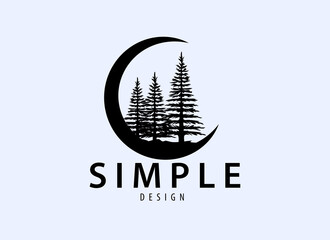 Logo design template, silhouette of fir tree and half moon landscape icon,