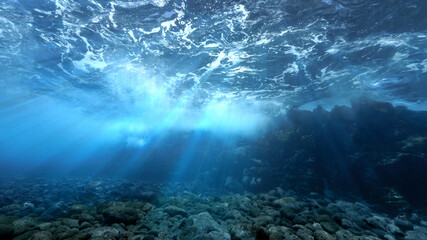 Underwater rays of sunlight