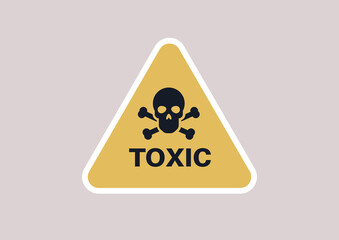 A yellow triangle toxic sign with a skull and crossbones