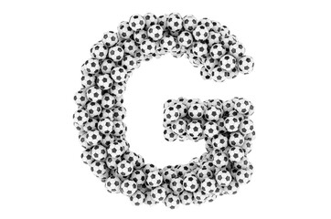 Letter G from soccer balls or football balls, 3D rendering