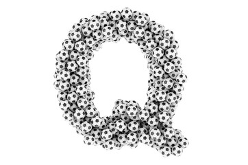 Letter Q from soccer balls or football balls, 3D rendering