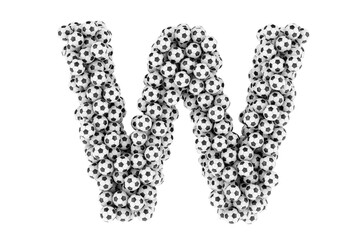 Letter W from soccer balls or football balls, 3D rendering