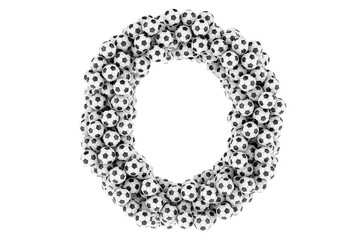Letter O from soccer balls or football balls, 3D rendering