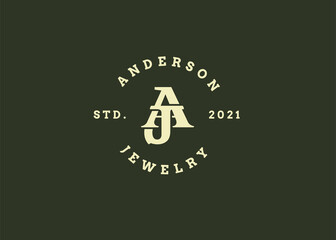 Initial j a letter logo design template, vintage style, Vector illustrations