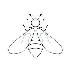 A cute bee is drawn on a white background with a thin black outline. The insect collects honey. Suitable for coloring. Vector.