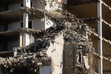 Demolition of an apartment building in Amsterdam, Noord-Holland Province, The Netherlands