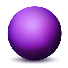 Glass purple ball or precious pearl. Glossy realistic ball, 3D abstract vector illustration highlighted on a white background. Big metal bubble with shadow