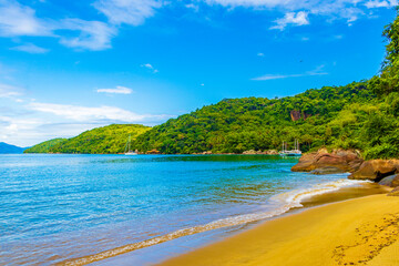 Mangrove and Pouso beach on tropical island Ilha Grande Brazil.