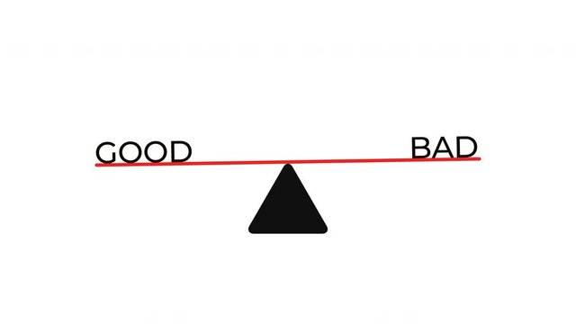 Balance Scales or Seesaw of Good and Bad Animation on White Background
