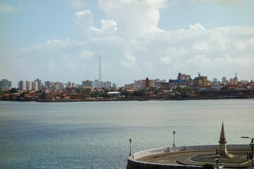 seacoast in Sao luis, Maranhao, Brazil, at low tide. cityscape, bay