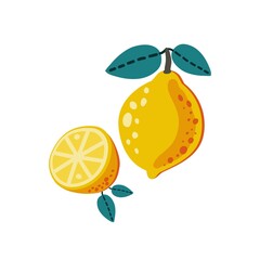 Vector illustration of yellow lemons isolated on white background.