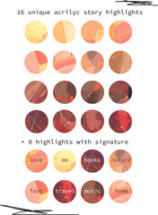 Unique acrylic highlights icons red and yellow for social media with signature. Business and personal profile design