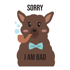 I'm sorry I'm a bad postcard. Brown cartoon alpaca. Llama T-shirt print