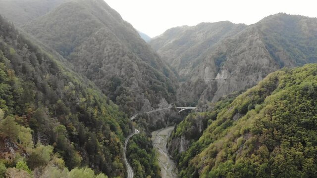 Vlad Tepes Dracula Poenari castle on top of the hill 4K drone shot