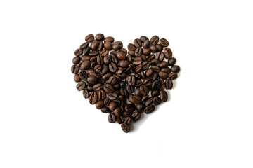 Coffee beans in a shape of a beautiful heart