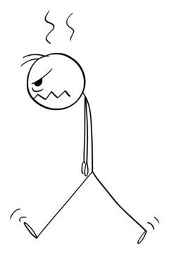 Angry Person Walking , Vector Cartoon Stick Figure Illustration