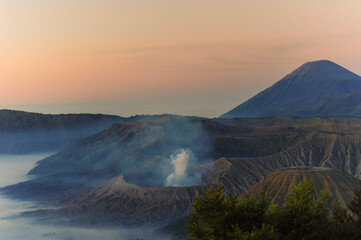 Mount Bromo, active volcano at sunrise with fog | Java Island, Indonesia