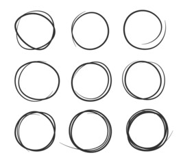 Collection of hand drawn black highlight circle. Highlighter marks, strokes. Design elements isolated on white background.	