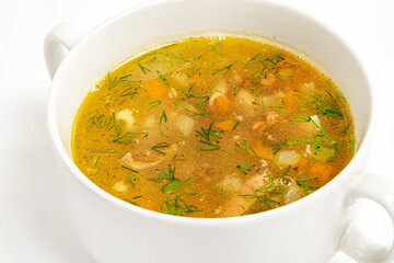 vegetable soup in the white cup