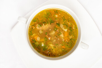 vegetable soup in the white cup