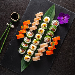 gourmet sushi on the black background