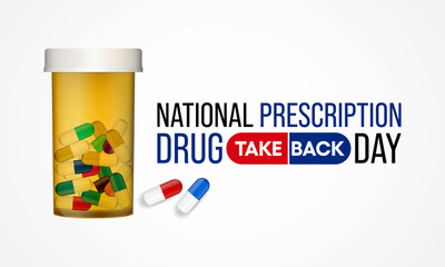 National Prescription drug take back day is observed every year in April and October, it is a safe, convenient, and responsible way to dispose of unused or expired prescription drugs. Vector art - obrazy, fototapety, plakaty