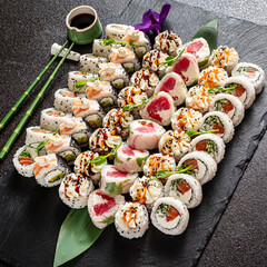 gourmet sushi on the black background