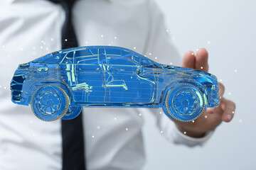 Wireframe rendering of autonomous electric car