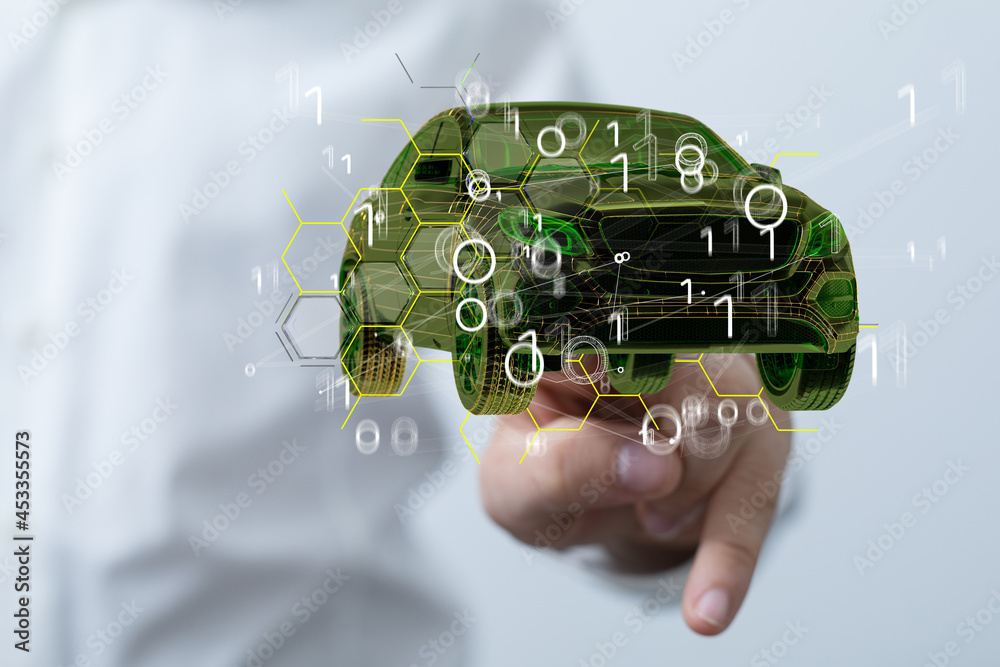 Poster wireframe rendering of autonomous electric car