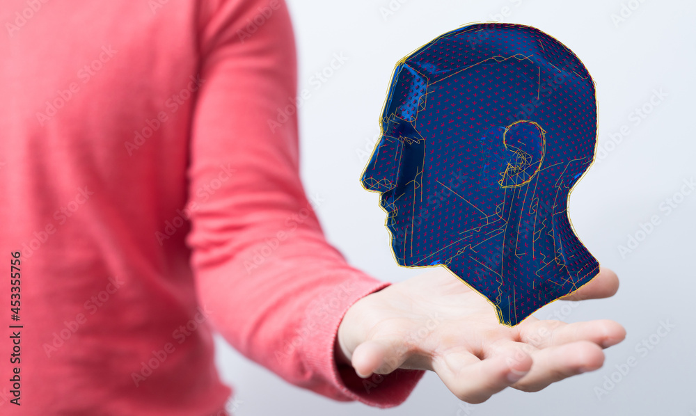 Poster human head and brain.deep learning , machine learning and artificial intelligence , ai technology,