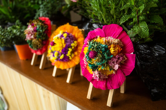 Details of silleta flowers at Silleteros parade, flower fair
