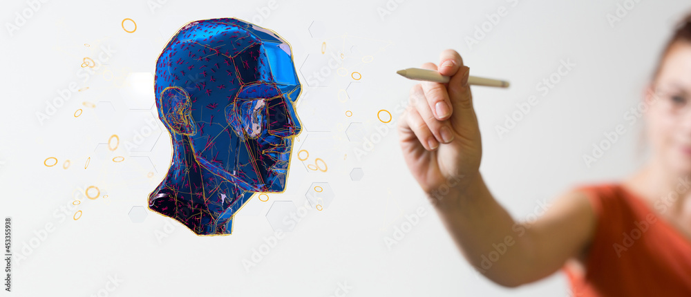 Poster human head and brain.deep learning , machine learning and artificial intelligence , ai technology,