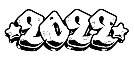 2022 number in graffiti letters style. Vector banner isolated.Cool New year design