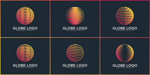 luxury technology globe logo design colection with modern planet shape Premium Vector
