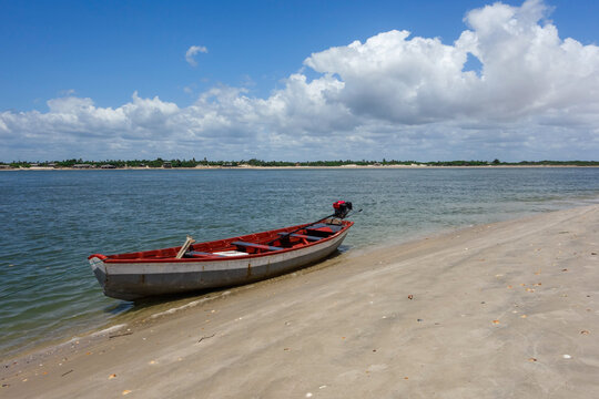 boat on the bank of Preguica river in Atins, Maranhao, Brazil