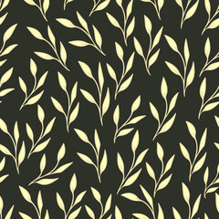 Seamless vector pattern with leaves in black color. Surface design for wallpaper, textile, scrapbooking, etc. 