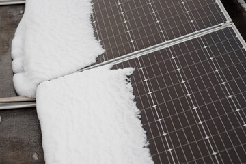 Fototapeta na wymiar Sliding snow on solar panels.
